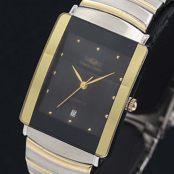 箱付 シャルルホーゲル QZ ブラック文字盤 CV-7529 メンズ腕時計 2000000 NSK KMR拍卖