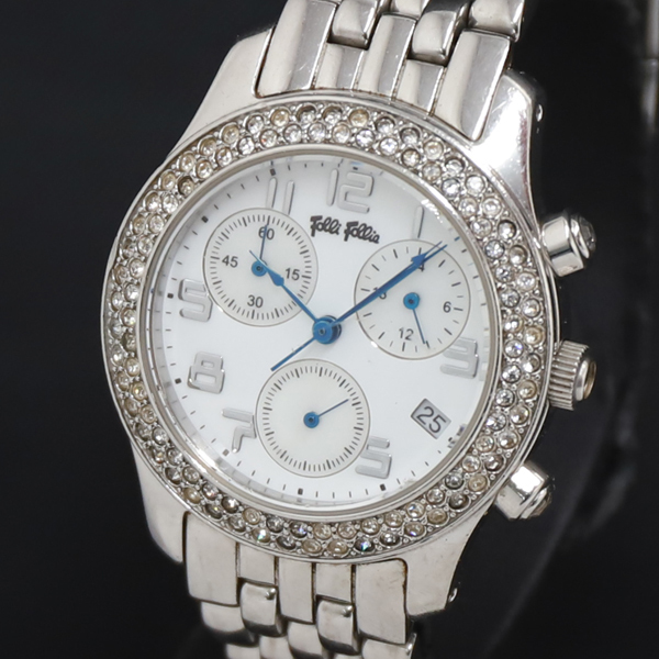 QZ 石付 フォリフォリ 白文字盤 クロノ デイト レディース腕時計 2000000 NSK KRK拍卖