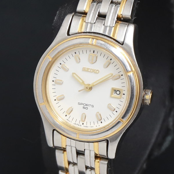 QZ セイコー スポーツ50 7N82-0539 白文字盤 デイト レディース腕時計 2000000 NSK KRK拍卖