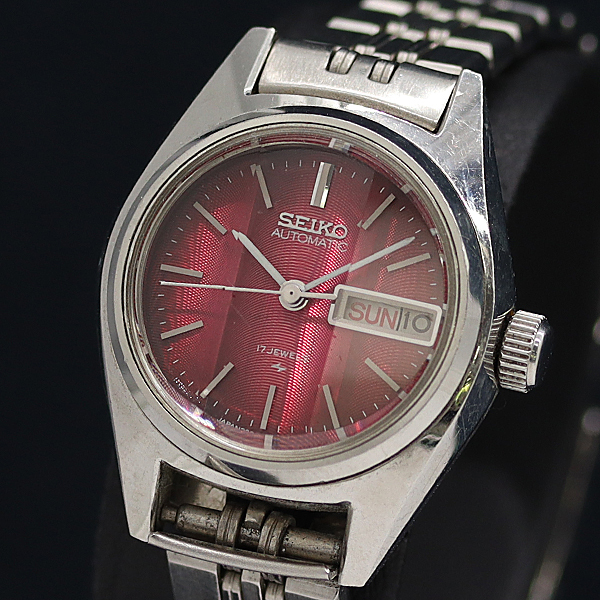 稼働 セイコー 2206-0500 AT/自動巻き レッド文字盤 レディース腕時計 2000000 NSK KTS拍卖