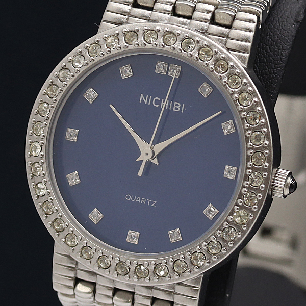 保/箱付 ニチビ QZ ブルーシェル文字盤 ストーンベゼル レディース腕時計 2000000 NSK KMR拍卖