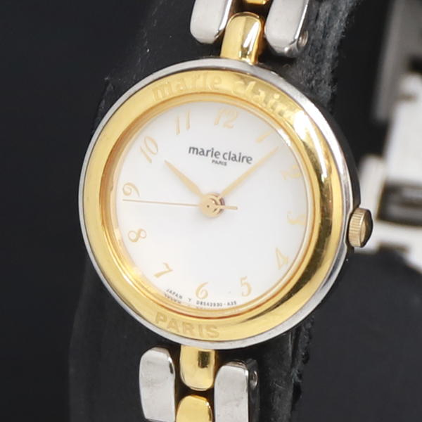 稼働 QZ 良品 Marie Claire D85293-00 白文字盤 レディース腕時計 2000000 NSK KRK拍卖
