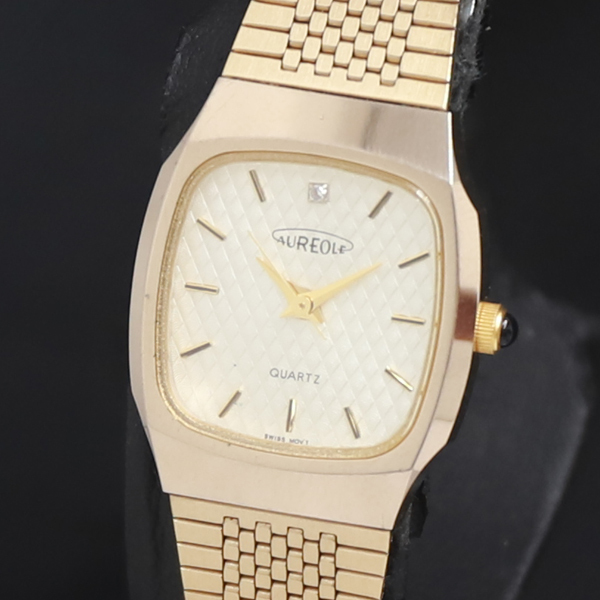 稼働 QZ AUREOLE 石付 50.SW-363L シルバ―文字盤 レディース腕時計 2000000 NSK KRK拍卖