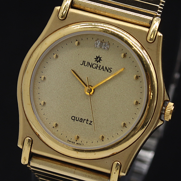 保/箱付 良品 ユンハンス EWJ-1003M QZ ゴールド文字盤 メンズ腕時計 2000000 NSK KTS拍卖