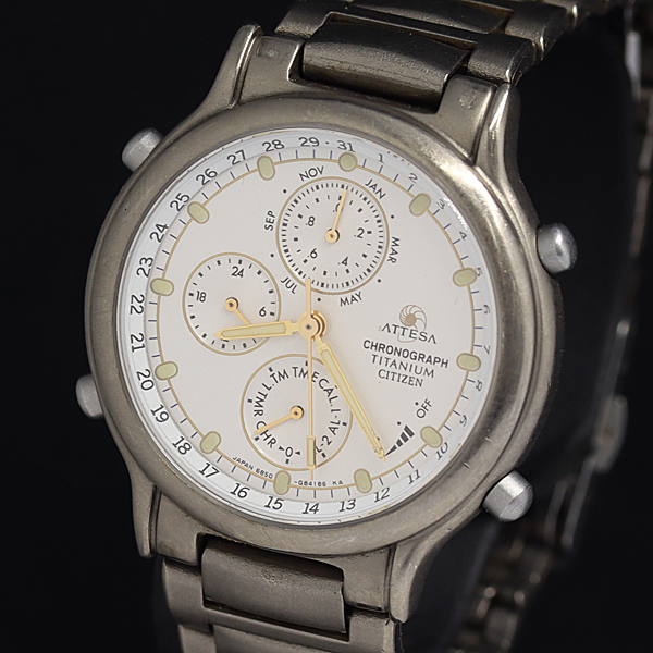 シチズン アテッサ クロノグラフ 6850-G81678 QZ アイボリー文字盤 メンズ腕時計 2000000 NSK SMZ拍卖