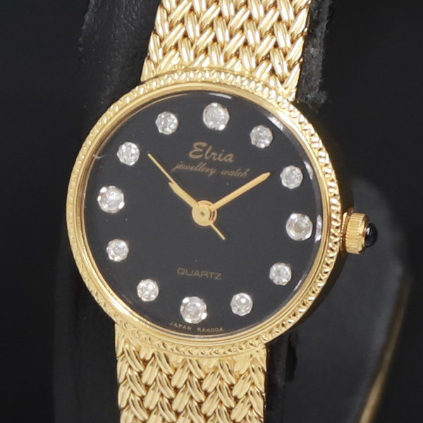 QZ 石付 Elria RA400 Y-H58S 黒文字盤 レディース腕時計 2000000 NSK KRK拍卖