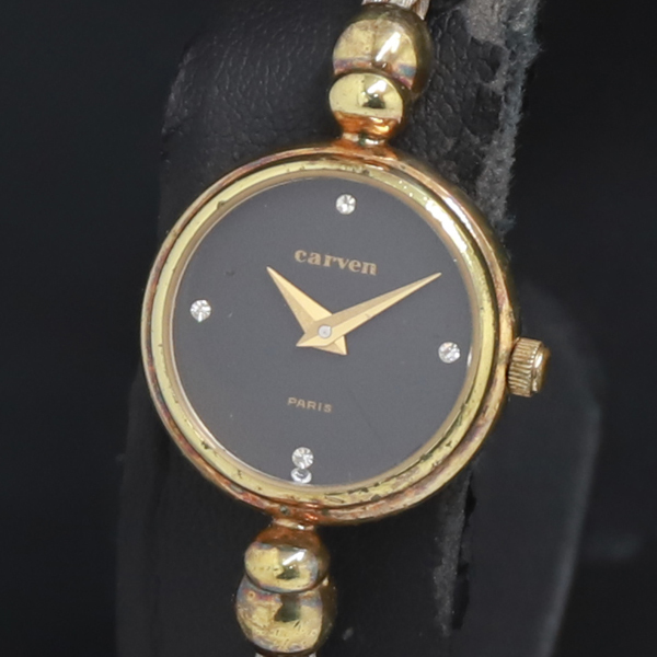 QZ バングルウォッチ 石付 CARVEN 52-391 黒文字盤 レディース腕時計 2000000 NSK KRK拍卖