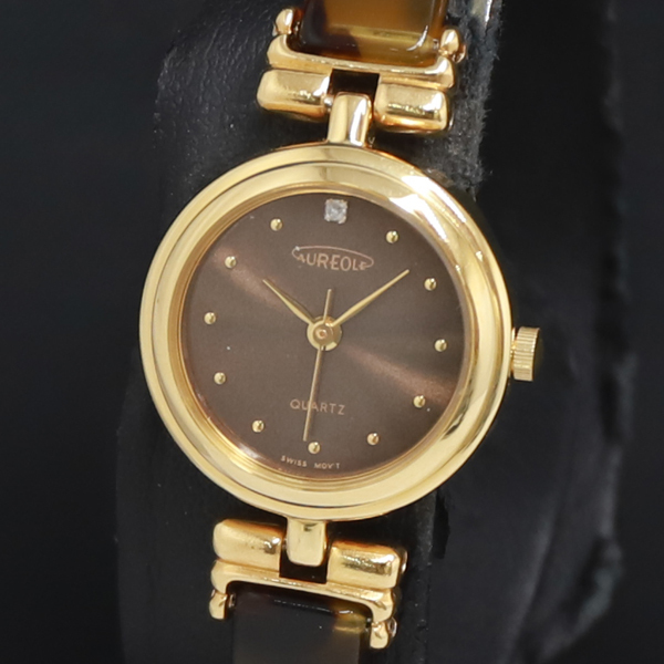 QZ 石付 AUREOLE ブラウン文字盤 レディース腕時計 2000000 NSK KRK拍卖
