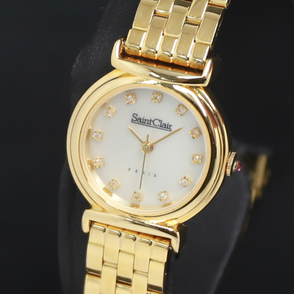 稼働 QZ 良品 石付 SaintClair SC-21 シェル文字盤 レディース腕時計 2000000 NSK KRK拍卖