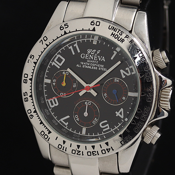 稼動 GENEVA QZ 黒文字盤 クロノグラフ メンズ腕時計 OWD 2000000 NSK拍卖