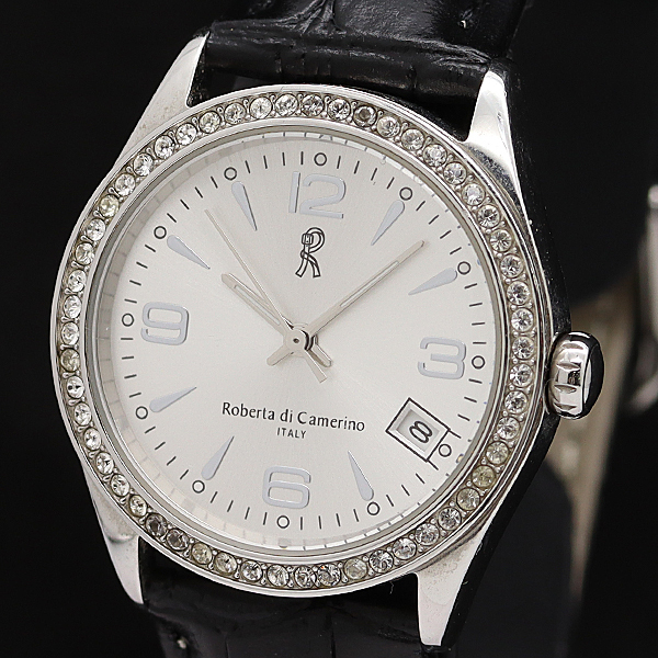 稼働 ロベルタ ディ カメリーノ RC-7040 M8196 デイト QZ ラインストーン シルバー文字盤 レディース 腕時計 2000000 NSK OKY拍卖