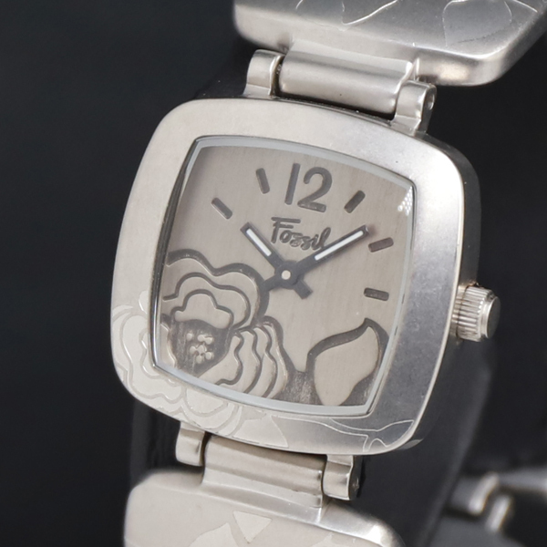 稼働 QZ 良品 フォッシル 石付 JR-9806 グレー文字盤 レディース腕時計 2000000 NSK KRK拍卖