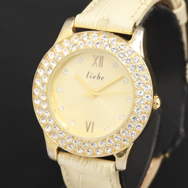 稼働 QZ 石付 Liebe ゴールド文字盤 レディース腕時計 2000000 NSK KRK拍卖