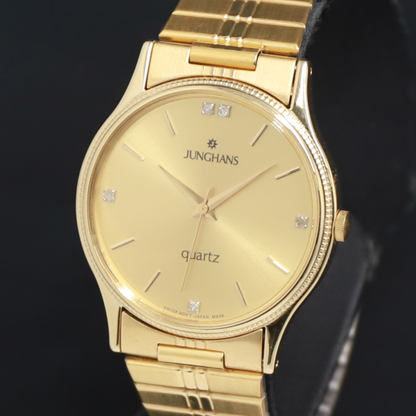 QZ ユンハンス 石付 J0-503 ゴールド文字盤 メンズ腕時計 2000000 NSK KRK拍卖