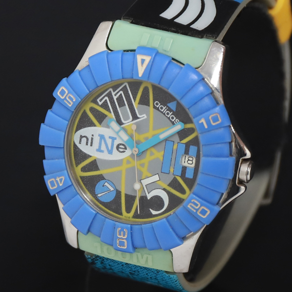 稼働 QZ アディダス 10-0021 マルチカラー文字盤 デイト レディース腕時計 2000000 NSK KRK拍卖