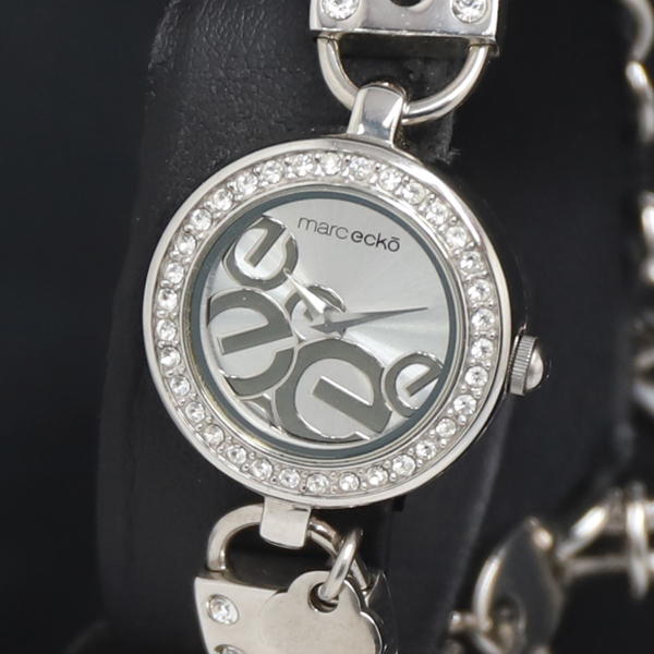 稼働 QZ Marc ECKO 石付 E10011L1 シルバ―文字盤 レディース腕時計 2000000 NSK KRK拍卖