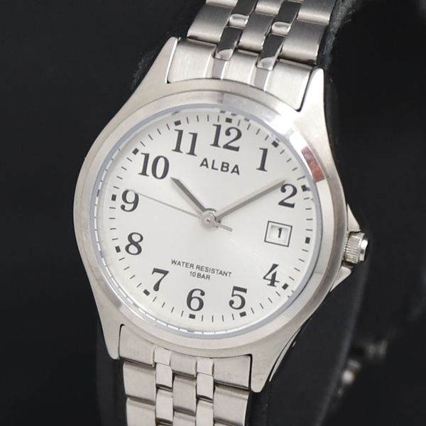 稼働 QZ 良品 セイコー アルバ VX82-K982 シルバ―文字盤 デイト レディース腕時計 2000000 NSK KRK拍卖