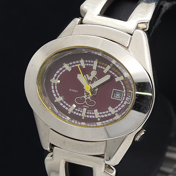 稼動 ミッキーマウス QZ デイト オーバル ワインレッド文字盤 レディース腕時計 2000000 NSK MTM拍卖
