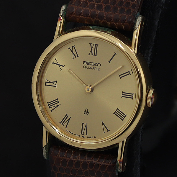 稼働 セイコー 1400-0390 QZ ゴールド文字盤 ラウンド レディース腕時計 5511000 1BGT OMI拍卖