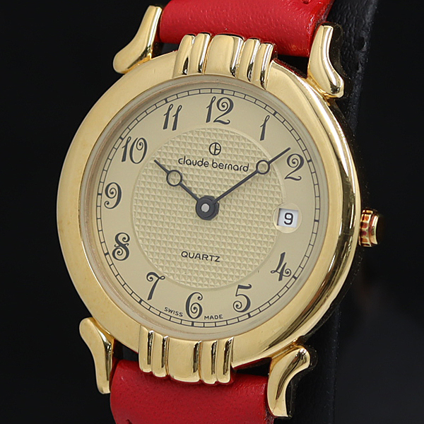 稼動 良品 クロードベルナール 51060 QZ ゴールド文字盤 デイト レディース腕時計 KTR 2000000 NSK拍卖