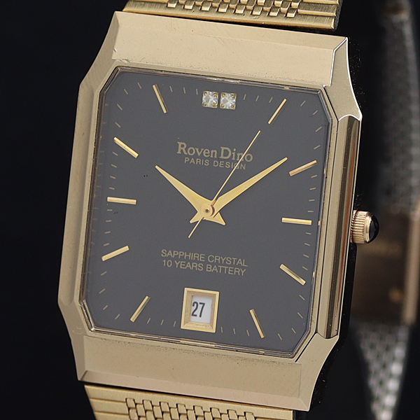 稼動 良品 ロベンディーノ QZ 黒文字盤 デイト 石付 RD-5023 メンズ腕時計 OGH 2000000 NSK拍卖