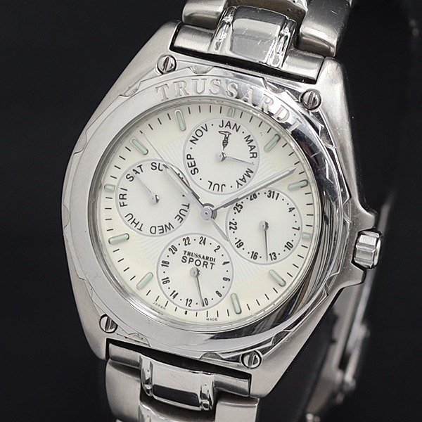 稼動 QZ TRUSSADI スポーツ TS-2016 84285 白文字盤 デイデイト レディース腕時計 KRK 2000000 NSK拍卖