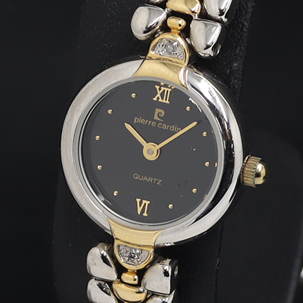 稼動 QZ 良品 箱付 ピエールカルダン 34692 黒文字盤 レディース腕時計 KRK 2000000 NSK拍卖
