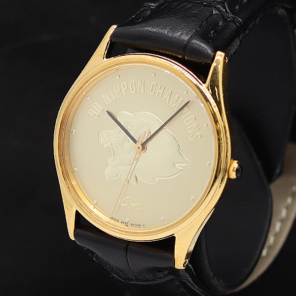 保/箱付 稼働 良品 シチズン 4830-E60442 ライオンズ ’90優勝記念 QZ ゴールド文字盤 レディース腕時計 2000000 NSK MST拍卖