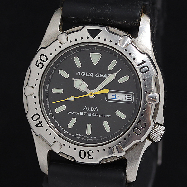セイコー アルバ アクアギア QZ V733-6A11 ブラック文字盤 メンズ腕時計 2000000 NSK INU拍卖