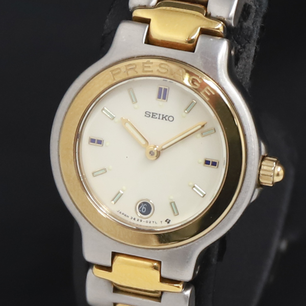 稼働 QZ セイコー プレサージュ 3E29-0100 アイボリー文字盤 デイト レディース腕時計 2000000 NSK KRK拍卖