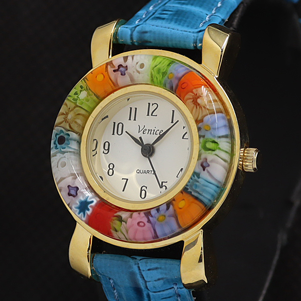 稼働 良品 Venice ヴェネチアンガラス QZ 花柄 白文字盤 レディース腕時計 AOY 2000000 NSK拍卖