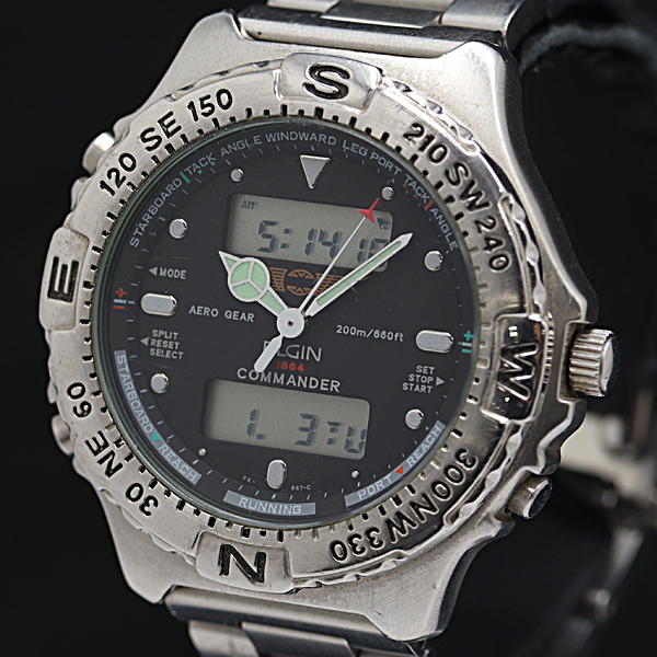 稼働 エルジン コマンダー QZ ブラック文字盤 FK-647-C メンズ腕時計 2000000 NSK KMR拍卖