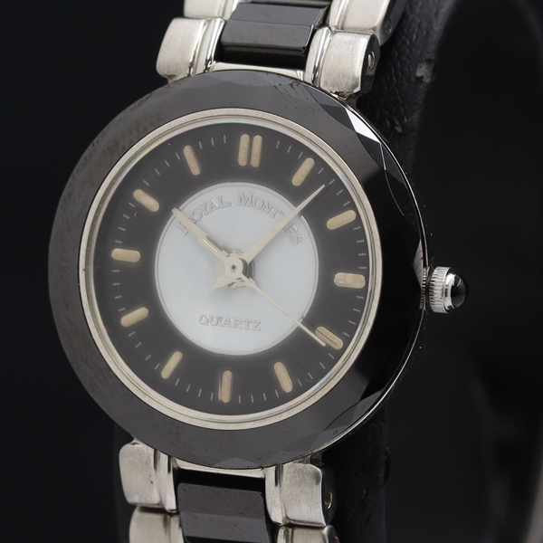 ロイヤルモントレス QZ RM-4036L カットガラス ホワイト×ブラック文字盤 レディース腕時計 YUM 2000000 NSK拍卖