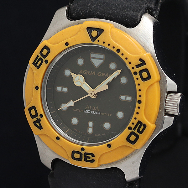 稼動 セイコー アルバ アクアギア QZ 黒文字盤 V701-6050 レディース腕時計 OGH 2000000 NSK拍卖