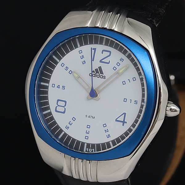 稼動 良品 アディダス 316L 10-5004 QZ ホワイト文字盤 メンズ腕時計 OWD 2000000 NSK拍卖