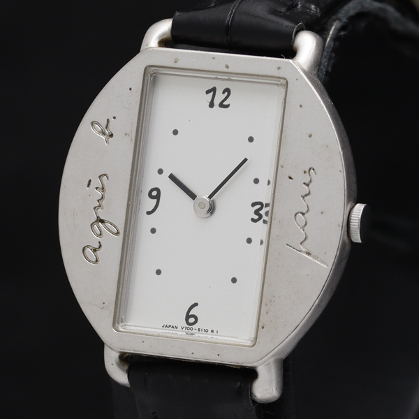 稼働 アニエスベー V700-5070 スクエア QZ ホワイト文字盤 レディース腕時計 TKD 2000000 NSK拍卖