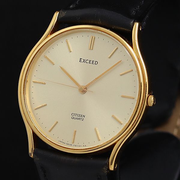稼働 良品 シチズン エクシード 5639-F60854TA QZ ゴールド文字盤 メンズ腕時計 OSW 2000000 NSK拍卖