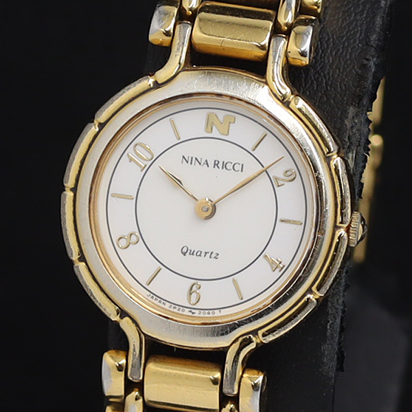 稼働 ニナリッチ QZ 2P20-0490 ホワイト文字盤 ラウンド ゴールド レディース腕時計 2000000 NSK OMI拍卖