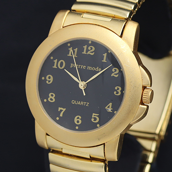 稼動 QZ 良品 保/箱付 ピエールモード 黒文字盤 ラウンド レディース腕時計 KRK 2000000 NSK拍卖