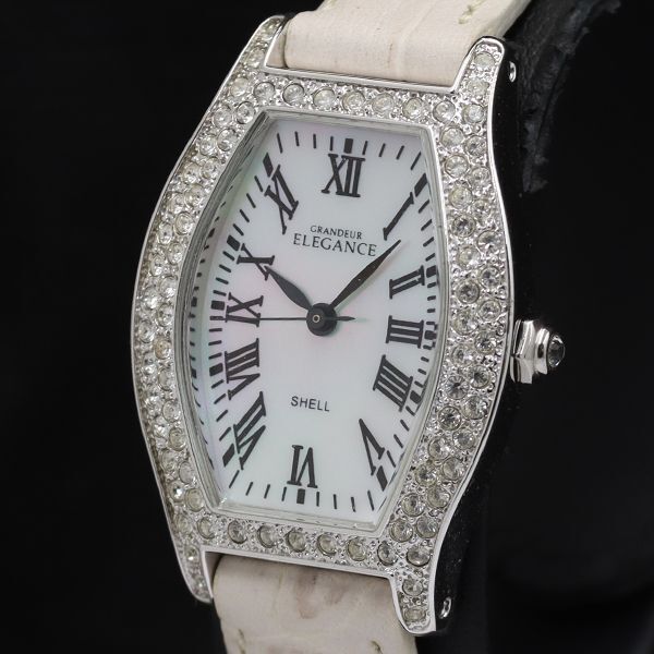 稼働 エレガンス グランデュール ストーンベゼル QZ シェル文字盤 レディース腕時計 TKD 2000000 NSK拍卖