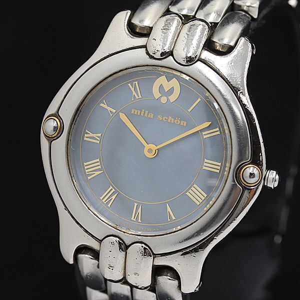 稼働 ミラショーン 6020-G09276 ラウンド 青シェル文字盤 QZ レディース腕時計 NSY 2000000 NSK拍卖