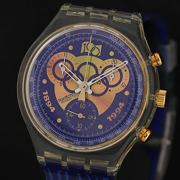保/箱付 稼働 良品 スウォッチ QZ 青/ゴールド文字盤 メンズ腕時計 OSW 2000000 NSK拍卖