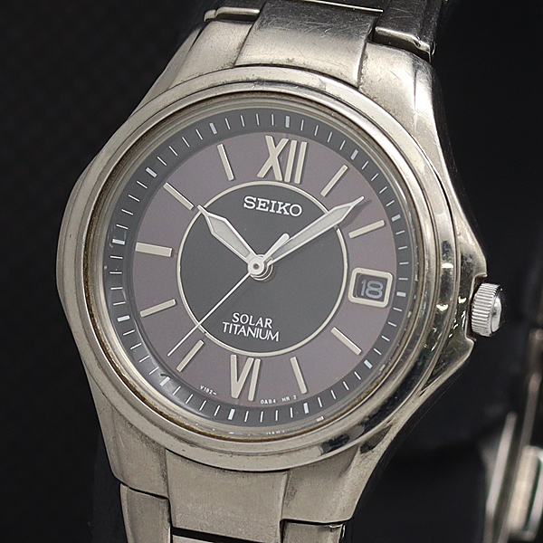 稼動 良品 セイコー V182-0AA0 チタニウム デイト QZ ブラウン文字盤 メンズ腕時計 AOY 2000000 NSK拍卖