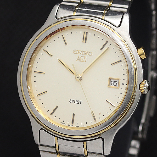 セイコー AGS スプリット 5M22-7A40 デイト AT/自動巻 アイボリ−文字盤 メンズ腕時計 AOY 2000000 NSK拍卖