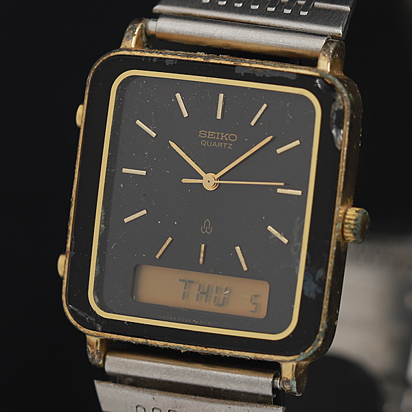 稼動 セイコー QZ 黒文字盤 デジアナ H449-5030 メンズ腕時計 OGH 2000000 NSK拍卖