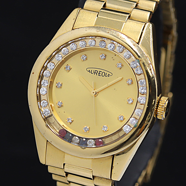 稼働 オレオール 84SW-393M 石付 金文字盤 QZ メンズ腕時計 NSY 2000000 NSK拍卖