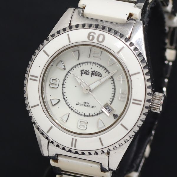 稼動 QZ 良品 フォリフォリ WF410015 白文字盤 デイト レディース腕時計 KRK 2000000 NSK拍卖