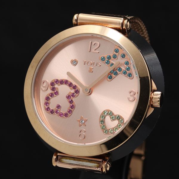 稼働 トウス 600350390 石付 ラウンド QZ ピンク文字盤 レディース腕時計 TKD 2000000 NSK拍卖