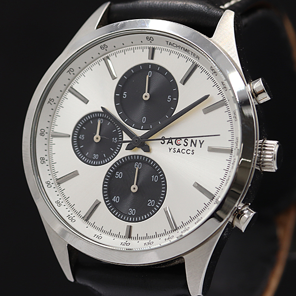 稼働 サクスニー QZ シルバー文字盤 クロノグラフ SY-15151 メンズ腕時計 KMR 2000000 NSK拍卖