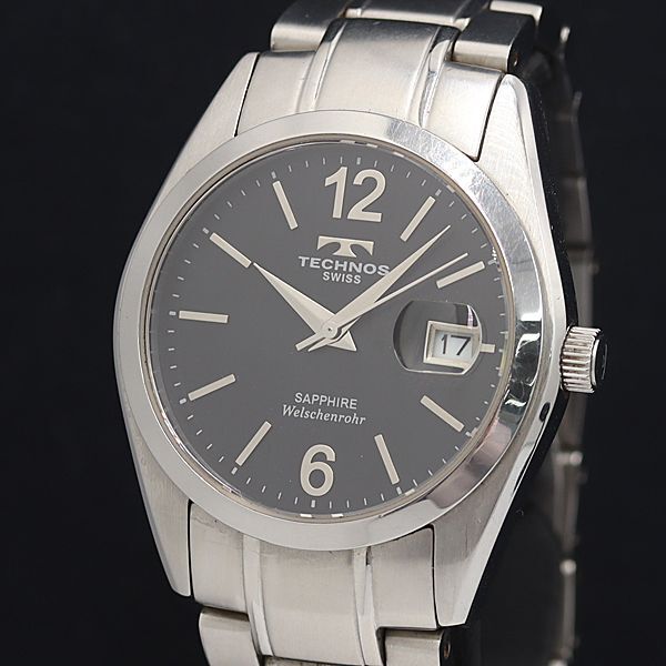 稼動 良品 テクノス サファイア QZ TGM656 黒文字盤 デイト メンズ腕時計 OGH 2000000 NSK拍卖